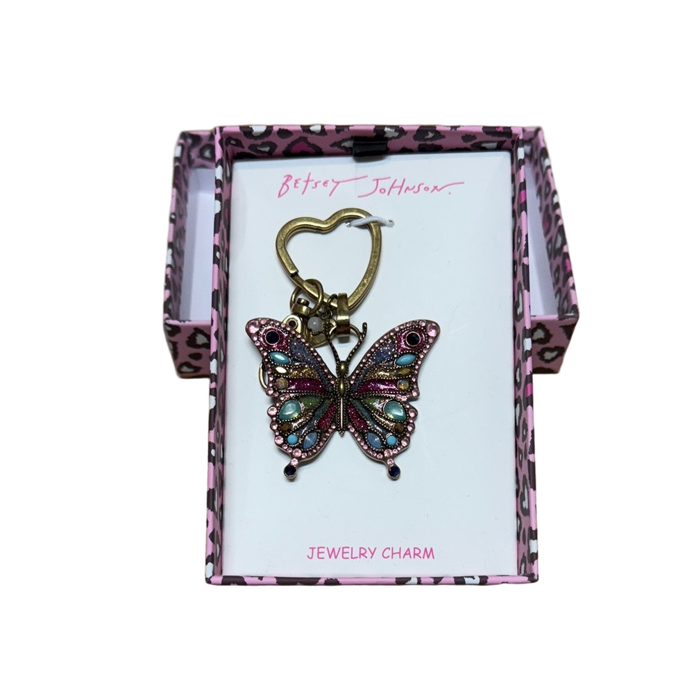 Betsey Johnson Multicolor Butterfly Bag Charm Keychain Rhinestone Gift - Picture 1 of 4